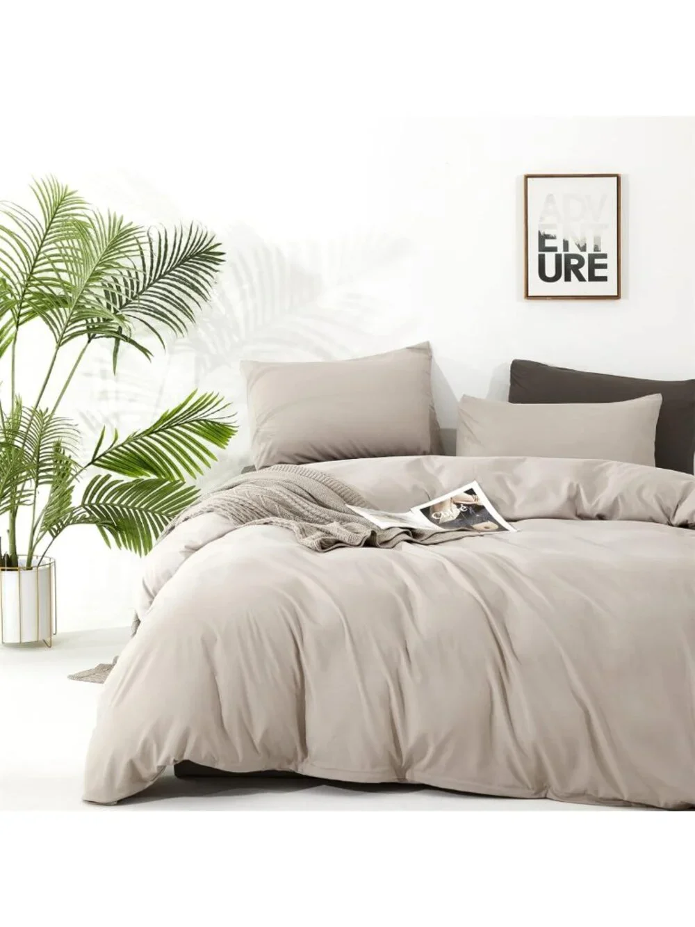 Cozy Beige Khaki Queen Comforter Set | 3-Piece All-Season Bedding | Soft Taupe